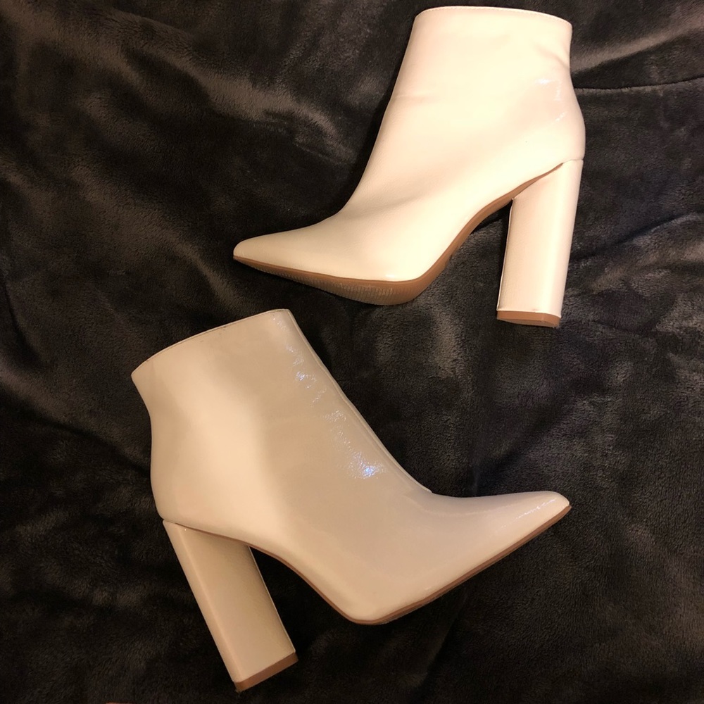 White patent leather ankle boots!